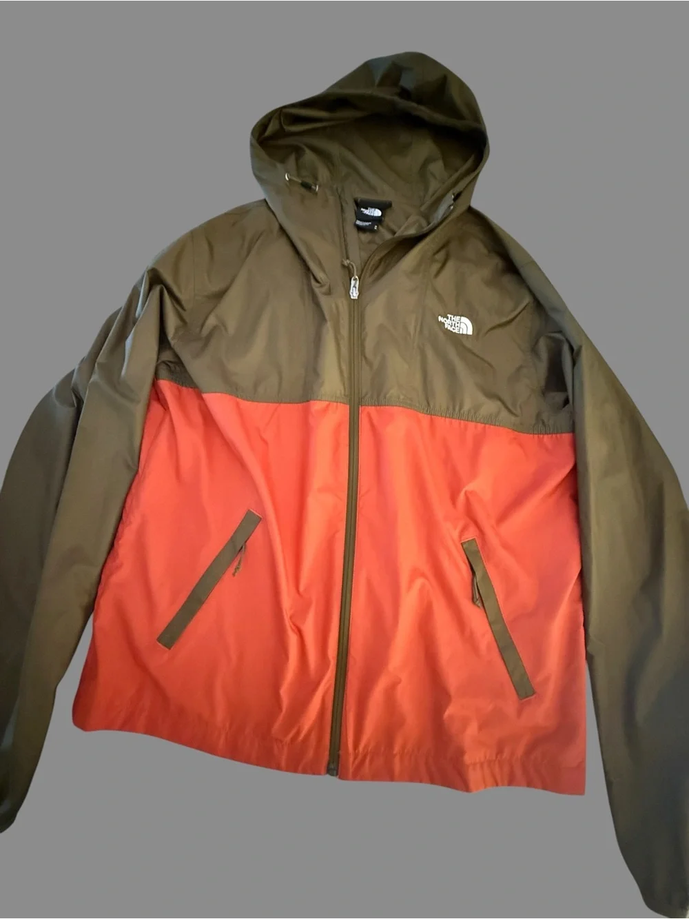 The North Face Two-Tone Hooded Windbreaker — Brown and Orange